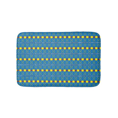 Blue and Yellow Geometric Ethnic Folk art pattern Bathroom Mat