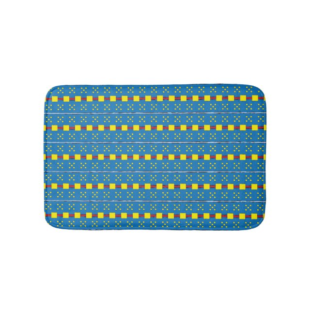 Blue and Yellow Geometric Ethnic Folk art pattern Bathroom Mat (Front)