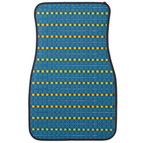 Blue and Yellow Geometric Ethnic Folk art pattern Car Mat