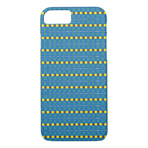 Blue and Yellow Geometric Ethnic Folk art pattern iPhone 87 Case