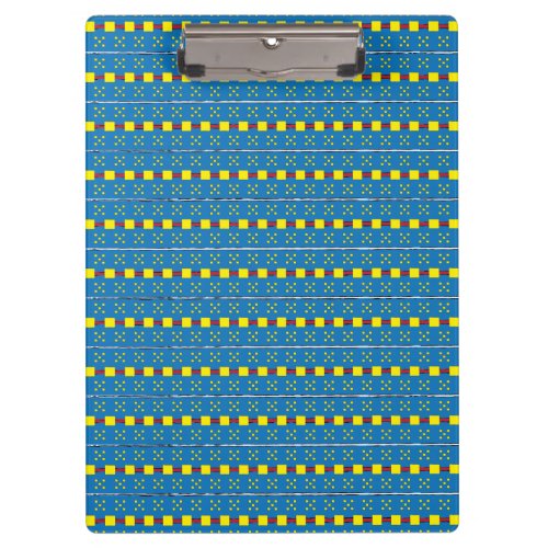 Blue and Yellow Geometric Ethnic Folk art pattern Clipboard