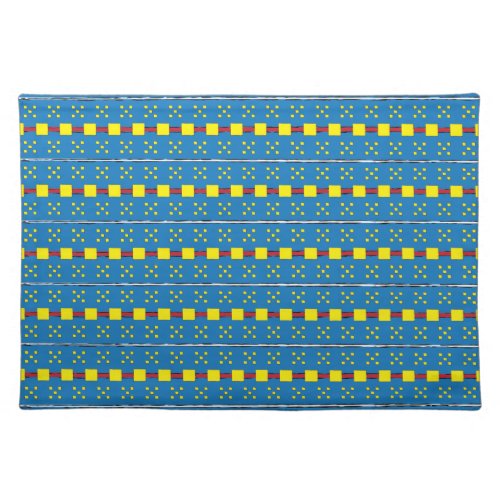 Blue and Yellow Geometric Ethnic Folk art pattern Cloth Placemat