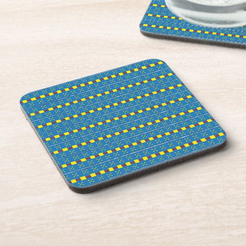 Blue and Yellow Geometric Ethnic Folk art pattern Drink Coaster