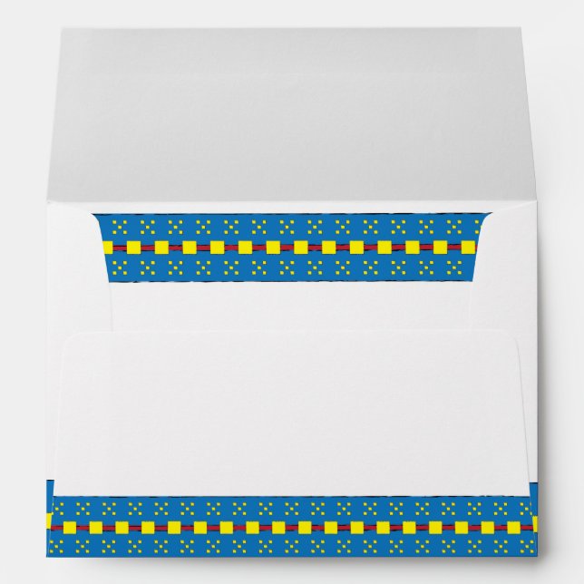 Blue and Yellow Geometric Ethnic Folk art pattern Envelope (Back (Bottom))