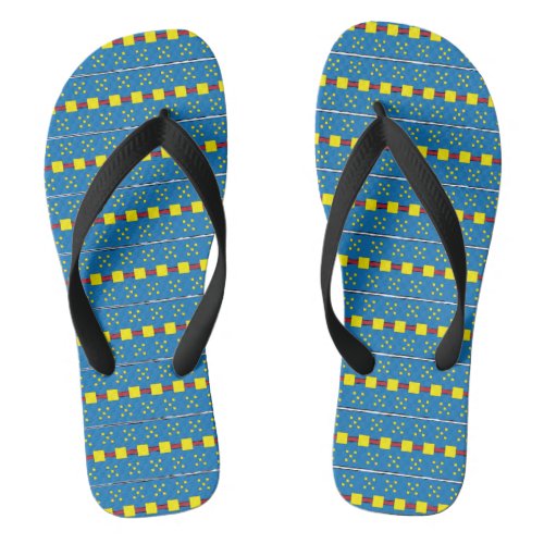 Blue and Yellow Geometric Ethnic Folk art pattern Flip Flops