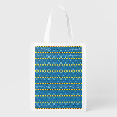 Blue and Yellow Geometric Ethnic Folk art pattern Grocery Bag