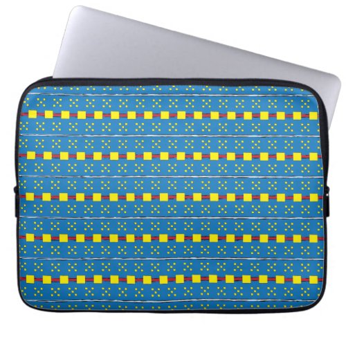 Blue and Yellow Geometric Ethnic Folk art pattern Laptop Sleeve