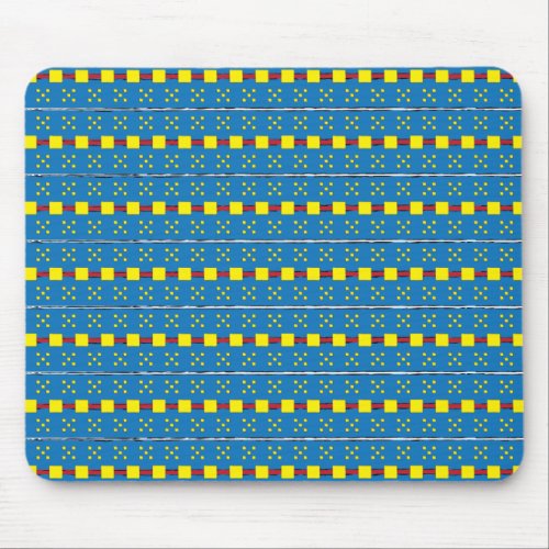Blue and Yellow Geometric Ethnic Folk art pattern Mouse Pad