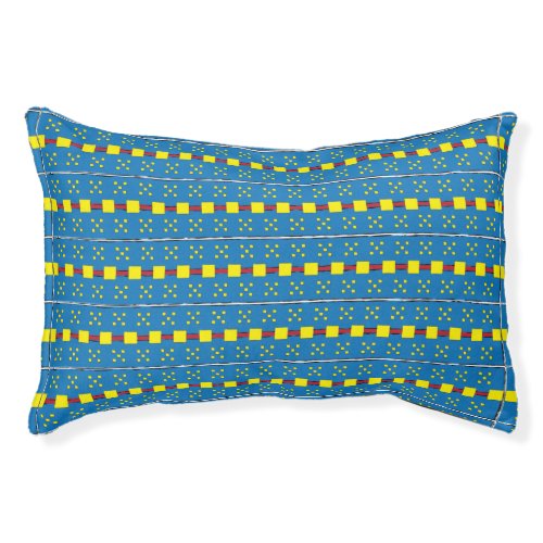 Blue and Yellow Geometric Ethnic Folk art pattern Pet Bed