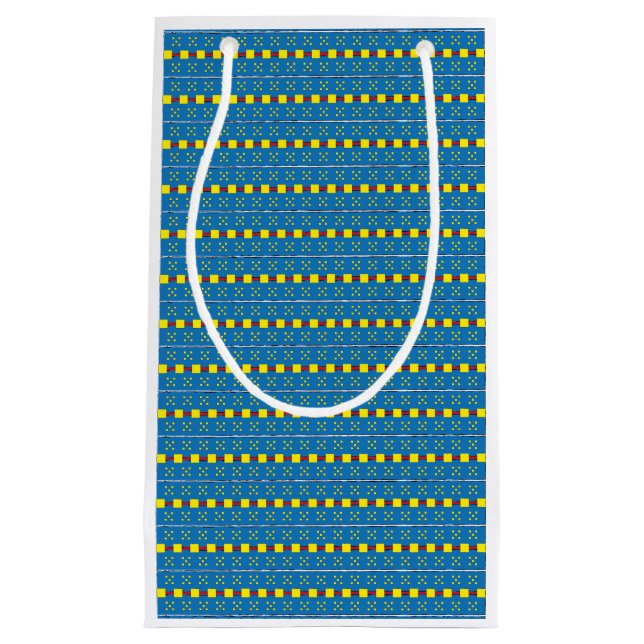 Blue and Yellow Geometric Ethnic Folk art pattern Small Gift Bag (Front)