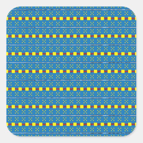 Blue and Yellow Geometric Ethnic Folk art pattern Square Sticker
