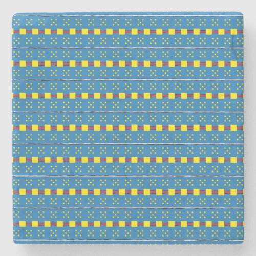 Blue and Yellow Geometric Ethnic Folk art pattern Stone Coaster