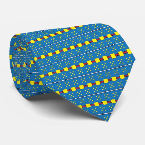 Blue and Yellow Geometric Ethnic Folk art pattern Tie