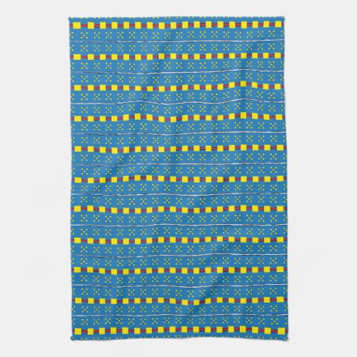 Blue and Yellow Geometric Ethnic Folk art pattern Towel