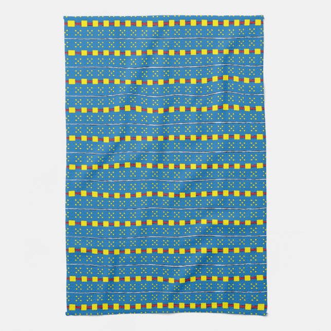 Blue and Yellow Geometric Ethnic Folk art pattern Towel (Vertical)