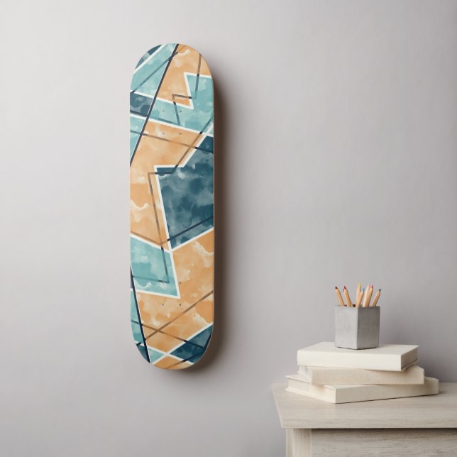 Blue and Yellow Geometric Pattern Skateboard (Wall Art)