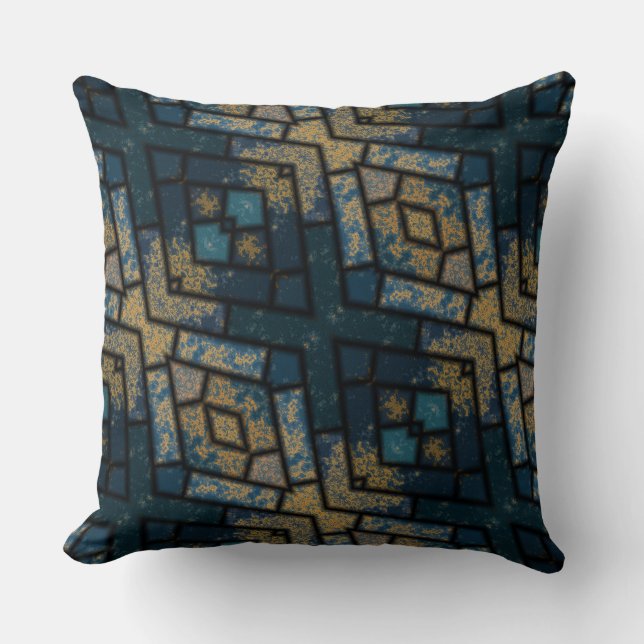 blue and yellow geometric throw pillow (Front)