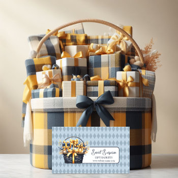 Blue And Yellow Gift Basket Business Card by SocialiteDesigns at Zazzle