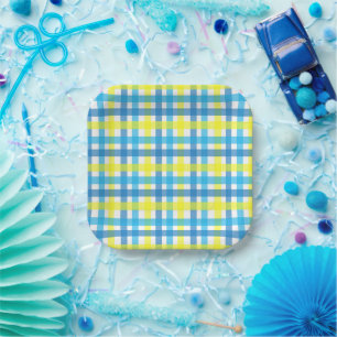 Blue and Yellow Gingham Party Paper Plates