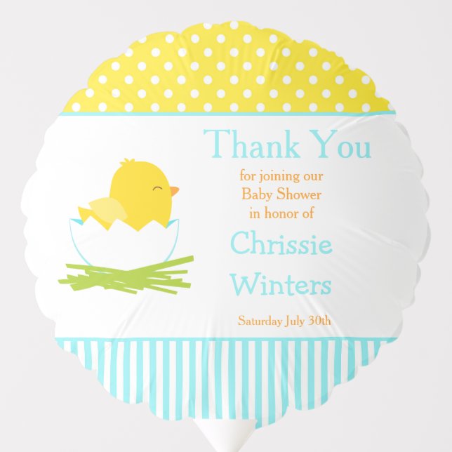 Blue and Yellow Girl Chick Baby Shower Balloon (Front)