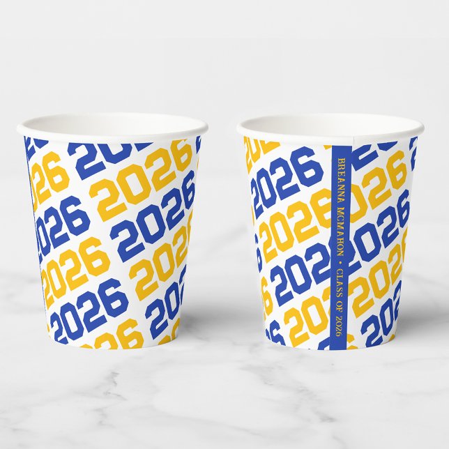 Blue and Yellow Gold Class Year Graduation Paper Cups (Creator Uploaded)
