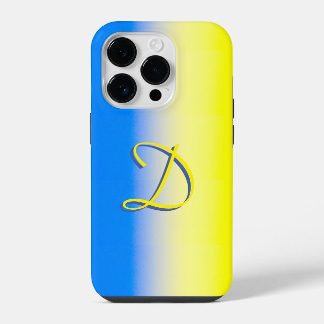 Blue and Yellow gradient Ukraine Inspired monogram Iphone Case (Back)