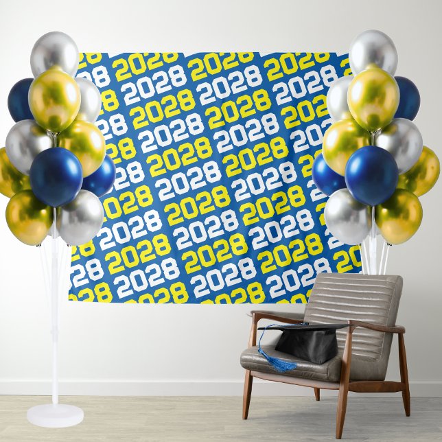 Blue and Yellow Graduation Class Year Backdrop (Blue and Yellow Graduation Repeating Class Year Party Backdrop)