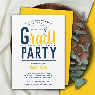 Blue and Yellow Graduation Party Invitation