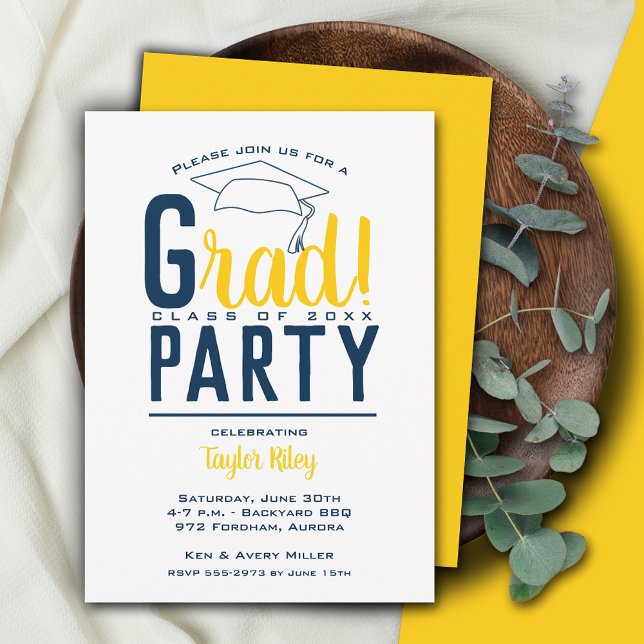 Blue and Yellow Graduation Party Invitation (Creator Uploaded)