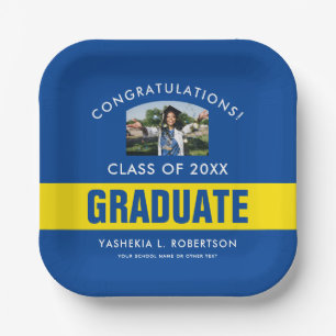 Blue and Yellow Graduation Personalized Photo Paper Plates
