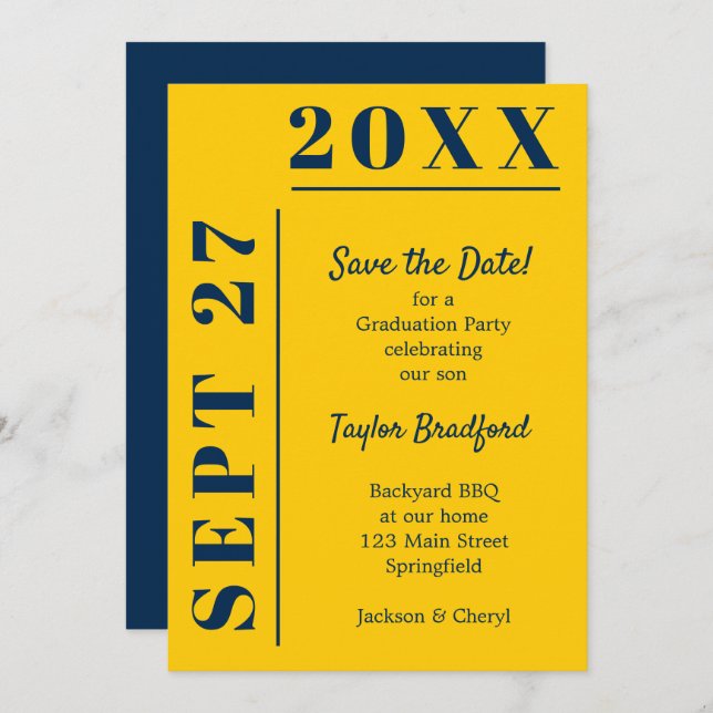 Blue and Yellow Graduation Save The Date (Front/Back)