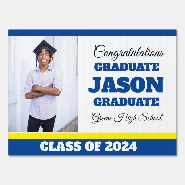 Blue and yellow Graduation Yard Sign (Front)