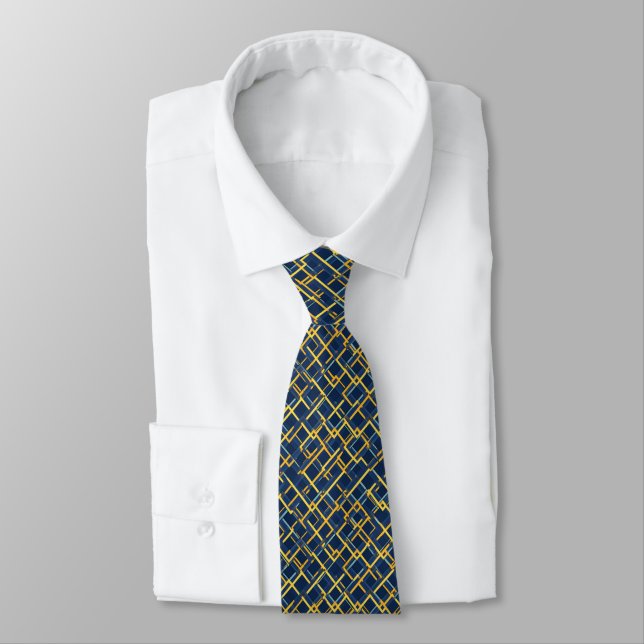 Blue and yellow grid pattern  neck tie (Tied)