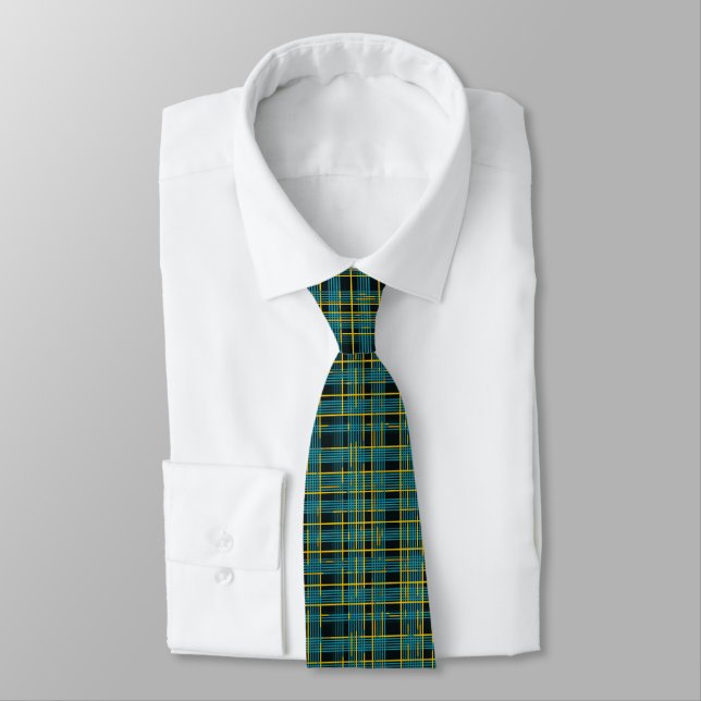 Blue and yellow grid pattern  neck tie (Tied)
