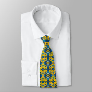 Blue and yellow grid pattern neck tie