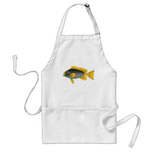 Blue and Yellow Grouper Fish, Vintage Marine Life Adult Apron