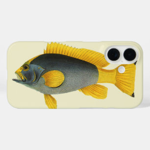 Blue and Yellow Grouper Fish, Vintage Marine Life iPhone 16 Case