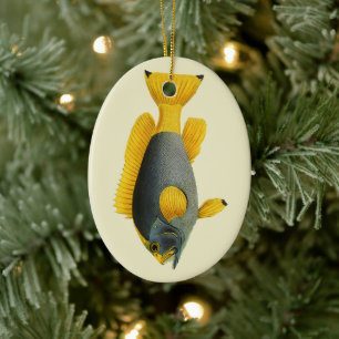 Blue and Yellow Grouper Fish, Vintage Marine Life Ceramic Ornament