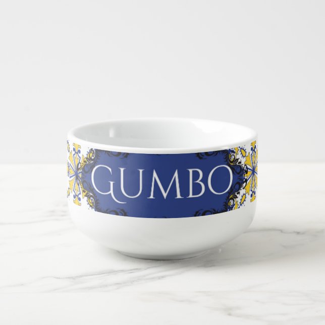 Blue and Yellow Gumbo Bliss Ceramic Bowl (Front)