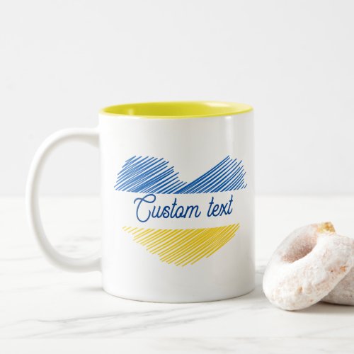 Blue and yellow heart Custom text Customizable Two_Tone Coffee Mug