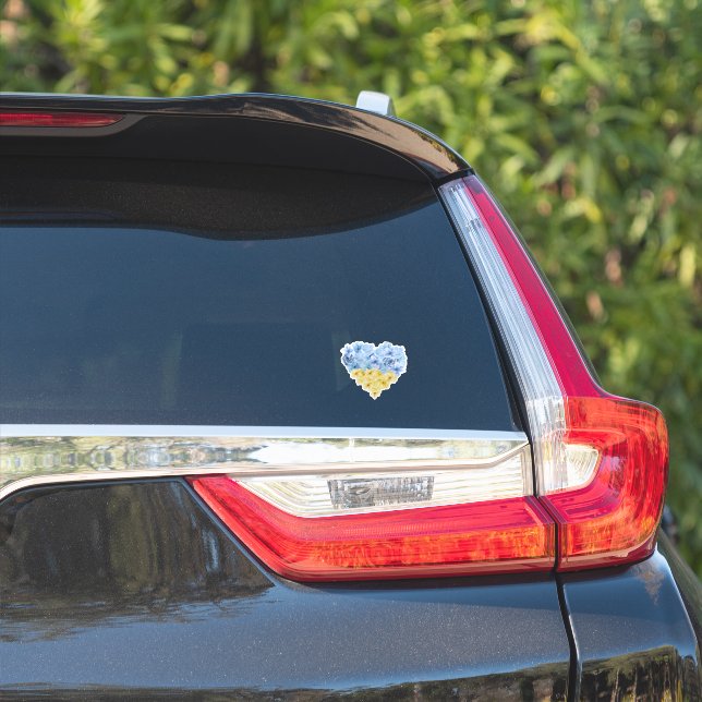 Blue and yellow heart, Floral Ukrainian flag Sticker (Car Side)