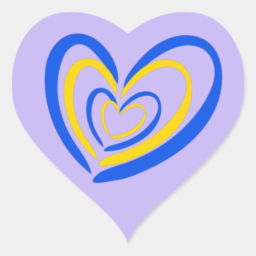 Blue and Yellow Heart on Lavender Ukraine Inspired Heart Sticker