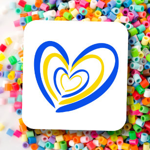 Blue and Yellow Heart Support Ukraine Peace No War Square Sticker