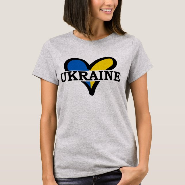 Blue and yellow heart with inscription Ukraine T-Shirt (Front)