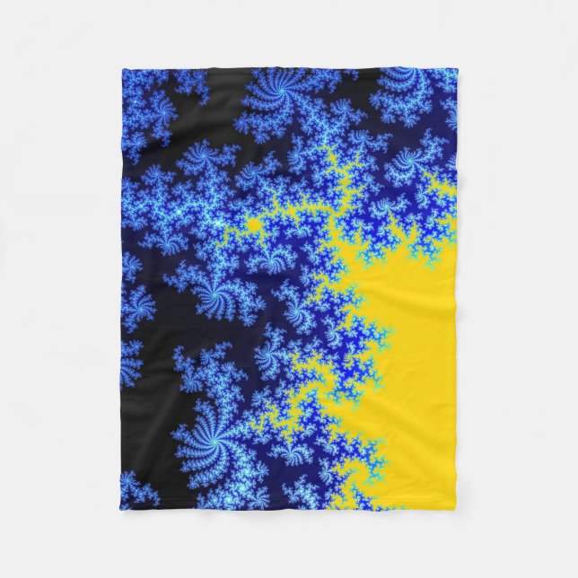 Blue and Yellow Ice Crystal Pattern Fleece Blanket (Front)