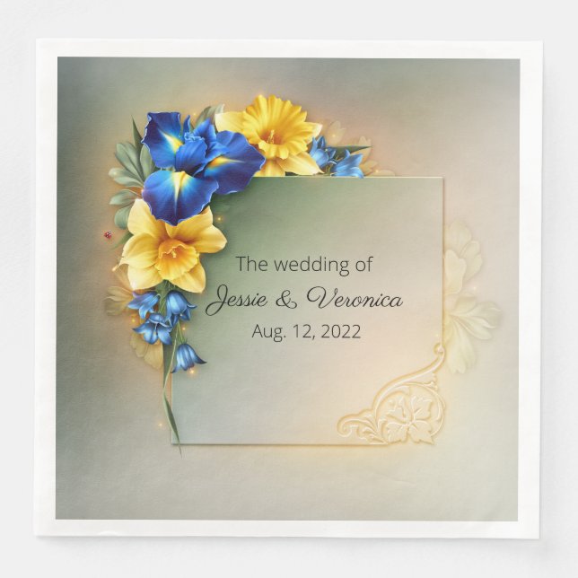 Blue and Yellow Irises Wedding  Paper Dinner Napkins (Front)