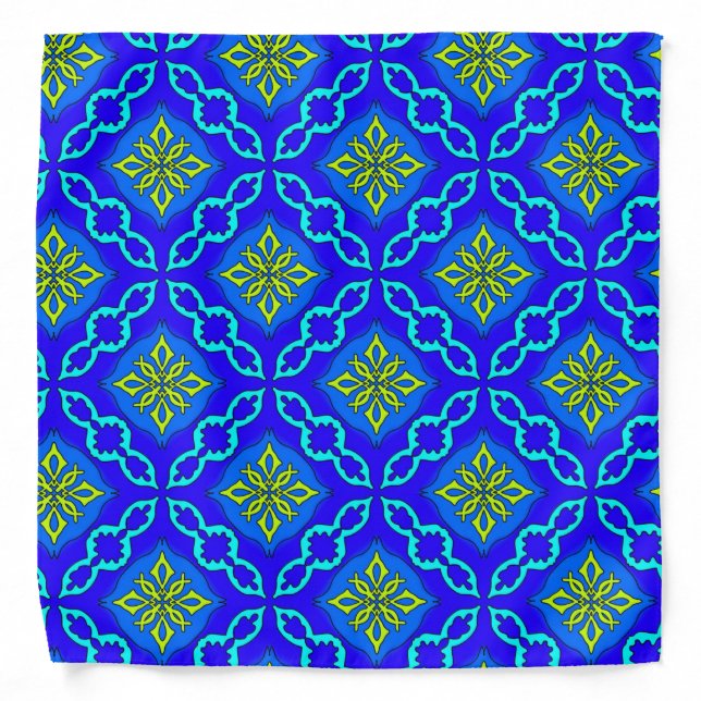 Blue and yellow Jimette Bandana Design. (Front)
