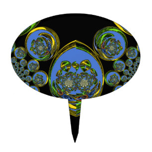 Blue and Yellow Kaleidoscope Art Print Cake Topper