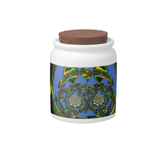 Blue and Yellow Kaleidoscope Art Print Candy Jar (Front)