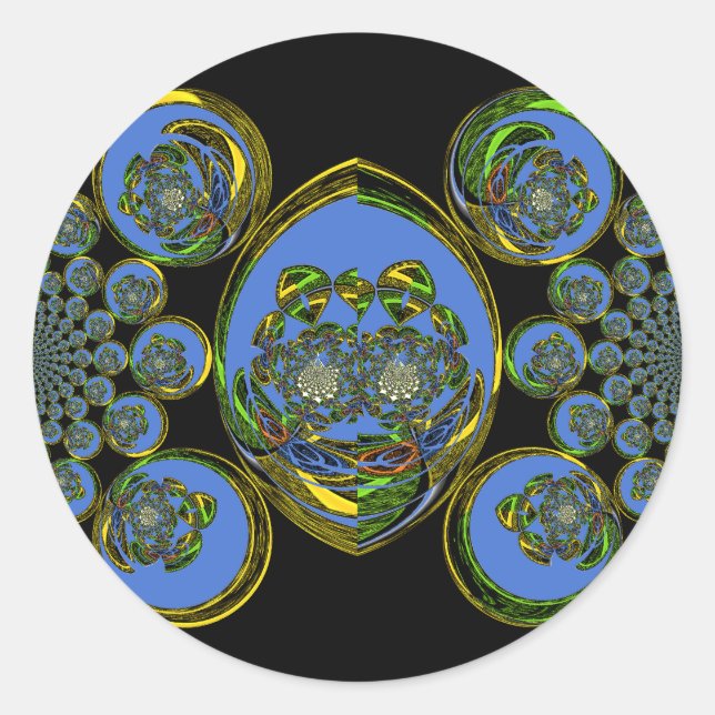 Blue and Yellow Kaleidoscope Art Print Classic Round Sticker (Front)